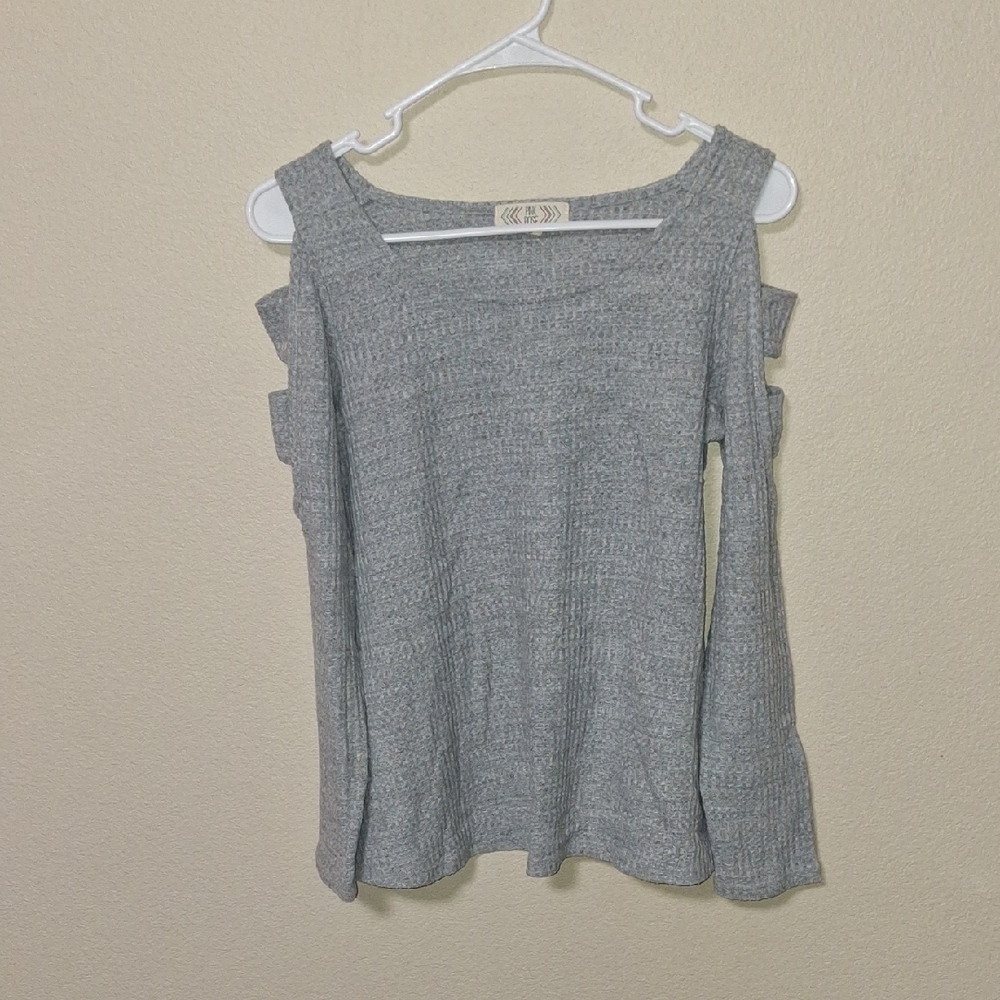 Pink Rose Gray Cold Shoulder Top